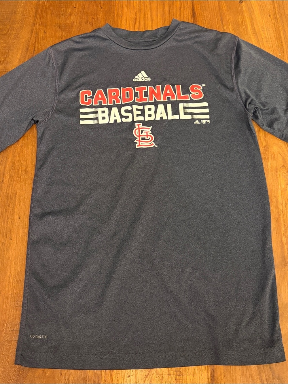 adidas Navy Kids Cardinals Baseball Long Sleeve Tee with Red & White Logo